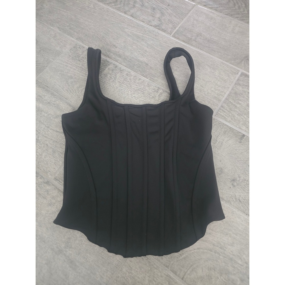 Express Body Contour Black Corset Tank Top Square Neck Seamed Boned Small